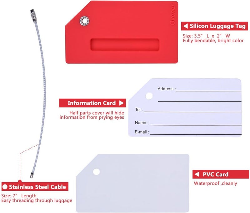 Ovener 5Pack Silicone Luggage Tag with Name ID Card Perfect to Quickly Spot Luggage Suitcase by - Image 4